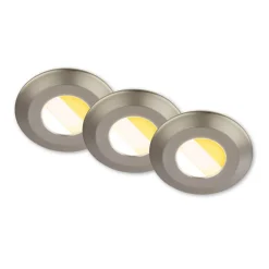 Klira indbygningslampe, mat nikkel, Ø9cm, IP44, dæmpbar, 3 stk