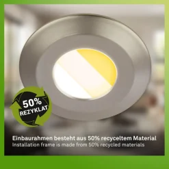 Klira indbygningslampe, mat nikkel, Ø9cm, IP44, dæmpbar, 3 stk