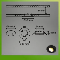 Klira indbygningslampe, sort, Ø 9 cm, drejelig, 3 stk