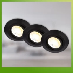Klira indbygningslampe, sort, Ø 9 cm, drejelig, 3 stk