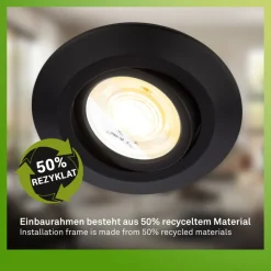 Klira indbygningslampe, sort, Ø 9 cm, drejelig, 3 stk