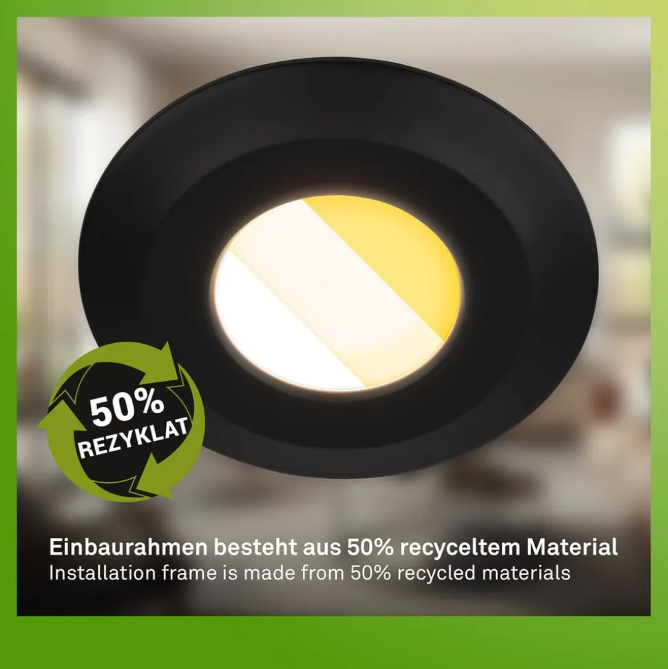 Klira indbygningslampe, sort, Ø 9 cm, IP44, sæt med 3 stk