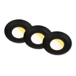 Klira indbygningslampe, sort, Ø 9cm, IP44, dæmpbar, 3 stk