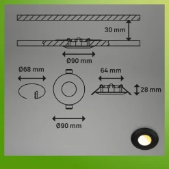 Klira indbygningslampe, sort, Ø 9cm, IP44, dæmpbar, 3 stk