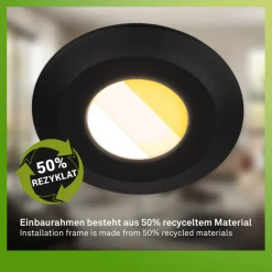 Klira indbygningslampe, sort, Ø 9cm, IP44, dæmpbar, 3 stk