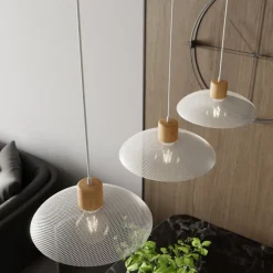Kobe hængelampe, 3 lyskilder, stål, træ, hvid