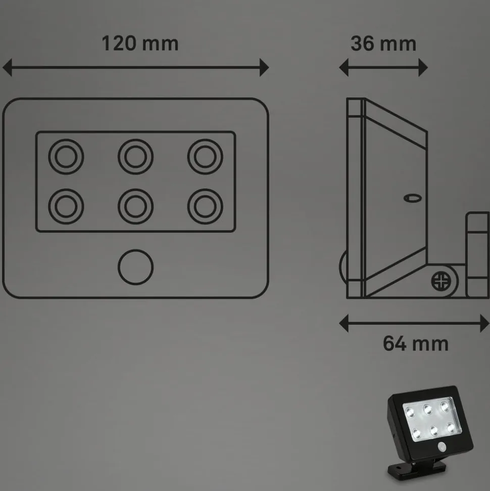 Kollig udendørs LED-spot med sensor, IP54, sort