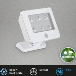 Kollig udendørs LED-spot med sensor, IP54, hvid