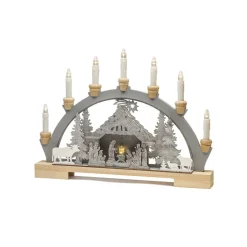 Krybbe LED-adventsstage af træ, batteridrift