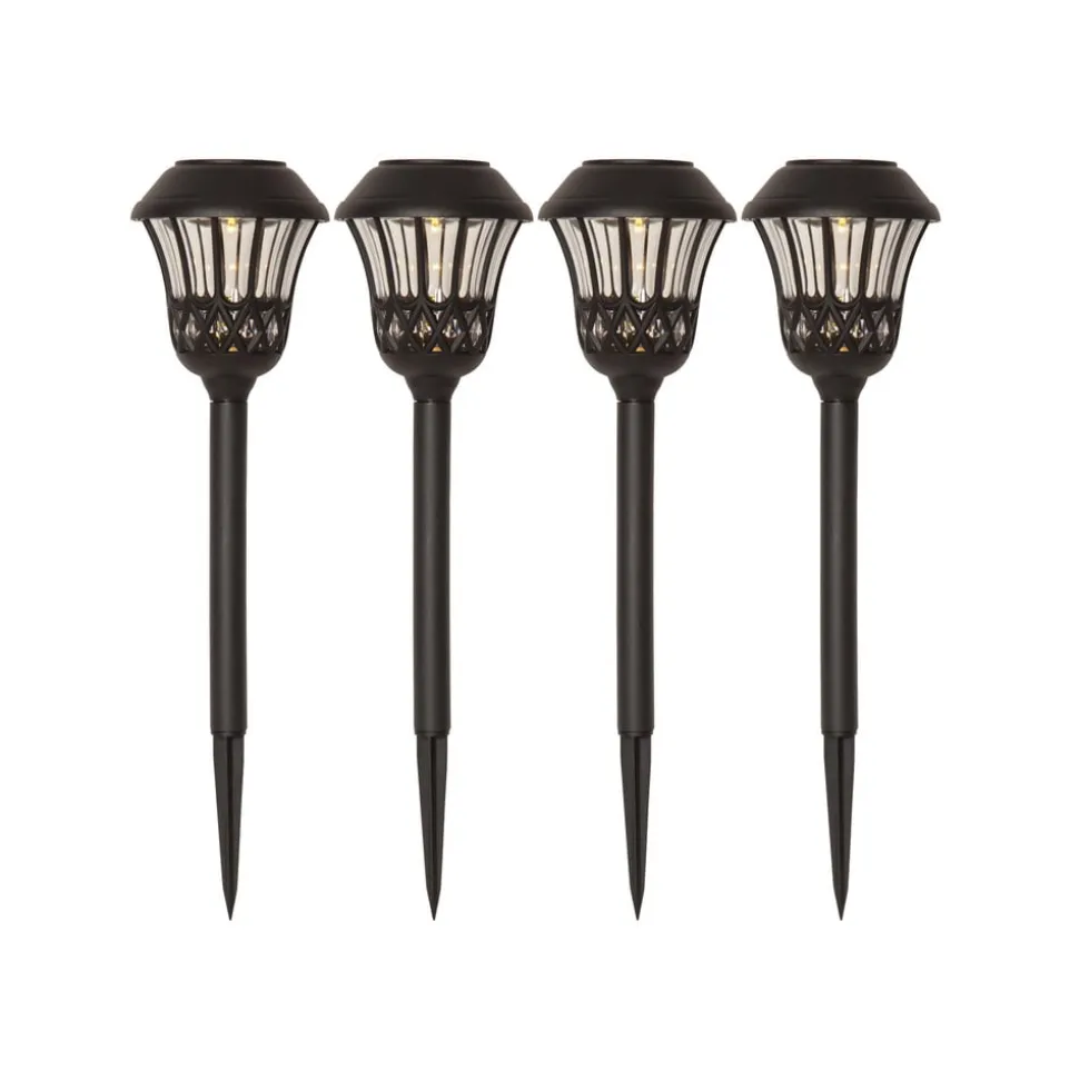 Lace LED-lampe med jordspyd, sort, højde 31 cm, sæt med 4 stk