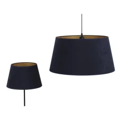 Lampeskærm Cone højde 18 cm, mørkeblå/guld