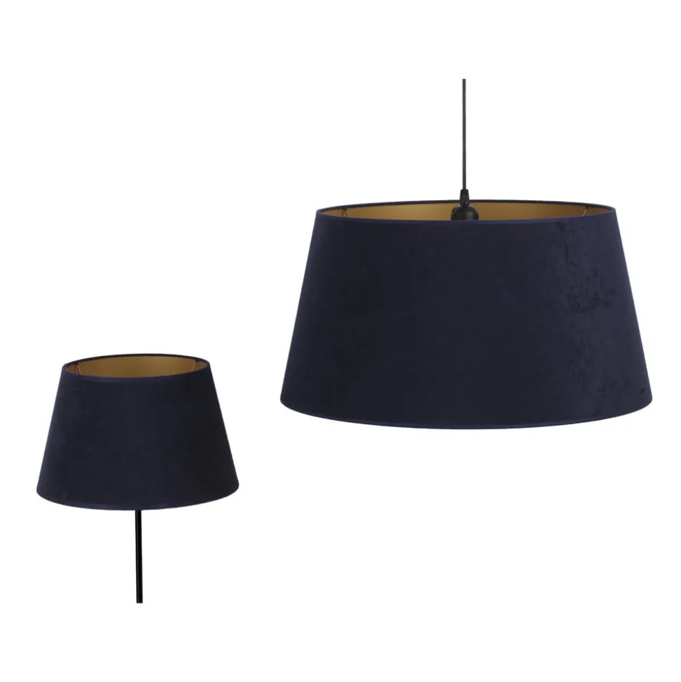 Lampeskærm Cone højde 18 cm, mørkeblå/guld