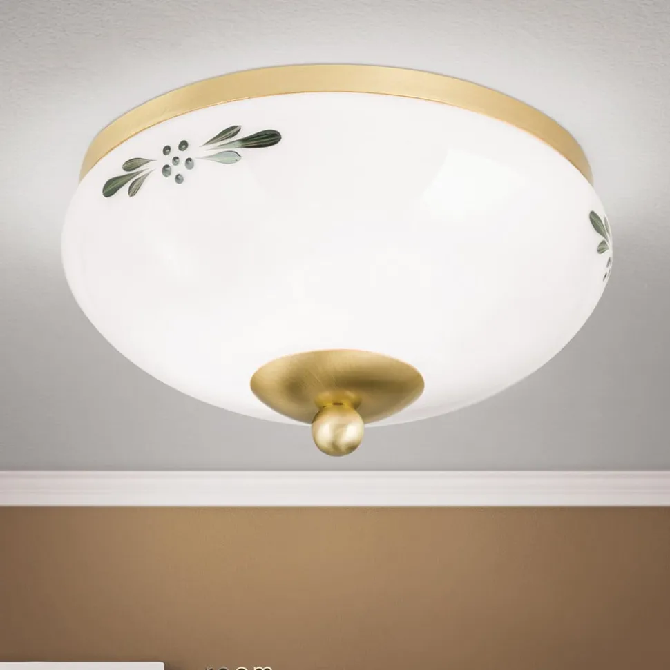 Landhaus loftlampe, messing, opal grøn, Ø 21 cm