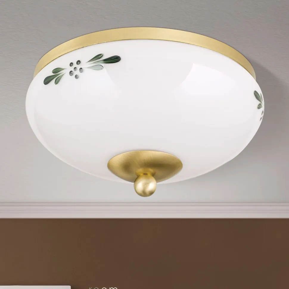 Landhaus loftlampe, messing, opal grøn, Ø 21 cm