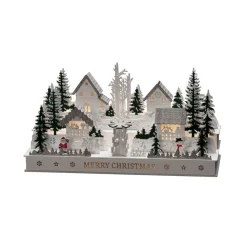 Landsby LED-adventsstage, træ, transformer/batteri