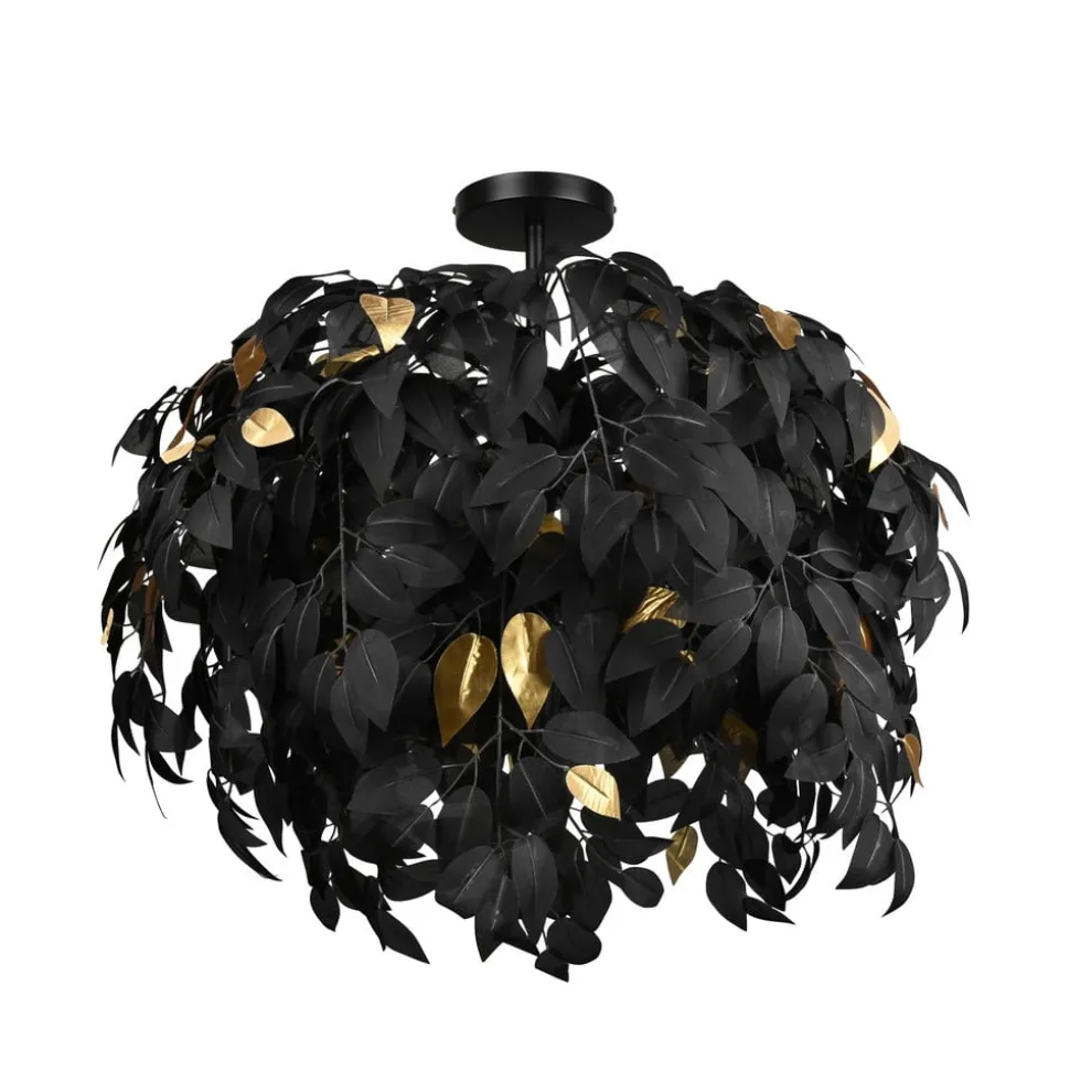 Leavy loftslampe, Ø 70 cm, sort/guld, plast