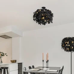 Leavy loftslampe, Ø 70 cm, sort/guld, plast