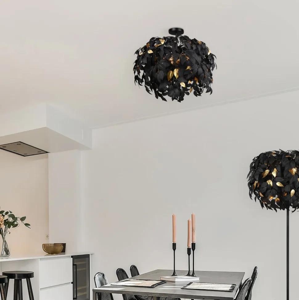 Leavy loftslampe, Ø 70 cm, sort/guld, plast