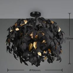 Leavy loftslampe, Ø 70 cm, sort/guld, plast
