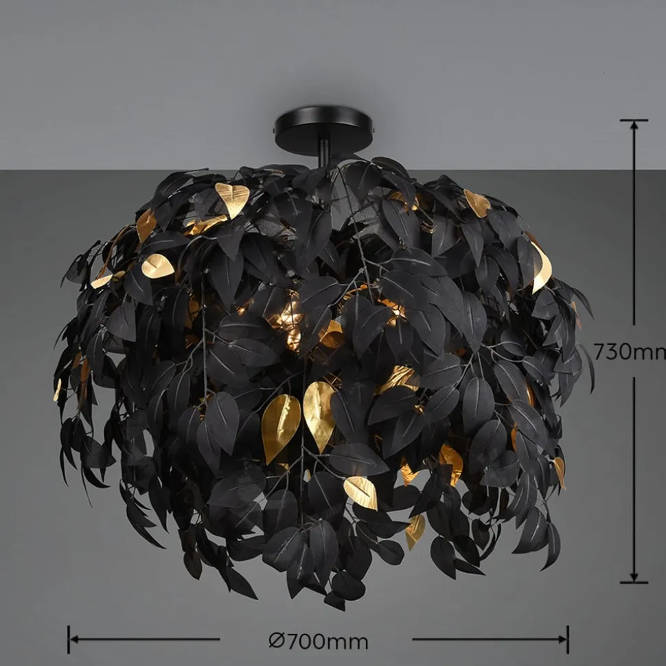 Leavy loftslampe, Ø 70 cm, sort/guld, plast