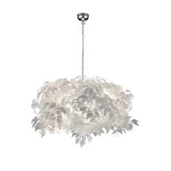 Leavy pendellampe, krom/hvid, Ø 70 cm, plast