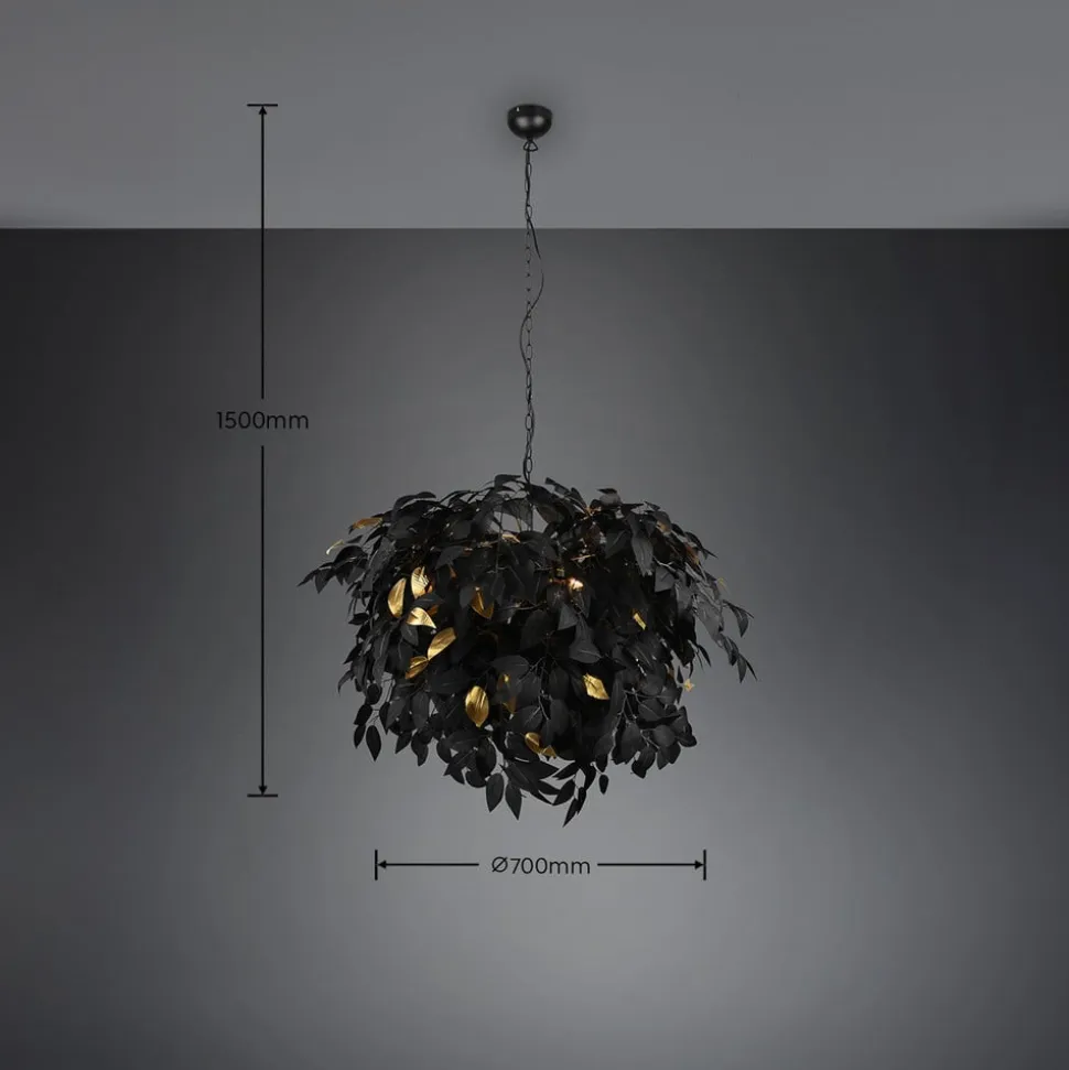 Leavy pendellampe, sort/guld, Ø 70 cm, plast