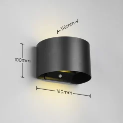 LED genopladelig udendørs væglampe Talent, sort, bredde 16 cm Sensor