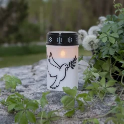 LED gravlys Due, hvid/sort plast 12,5 cm batteri