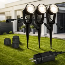 LED jordspydsspot 3918035 12V startsæt med 3, sort, Ø 5 cm