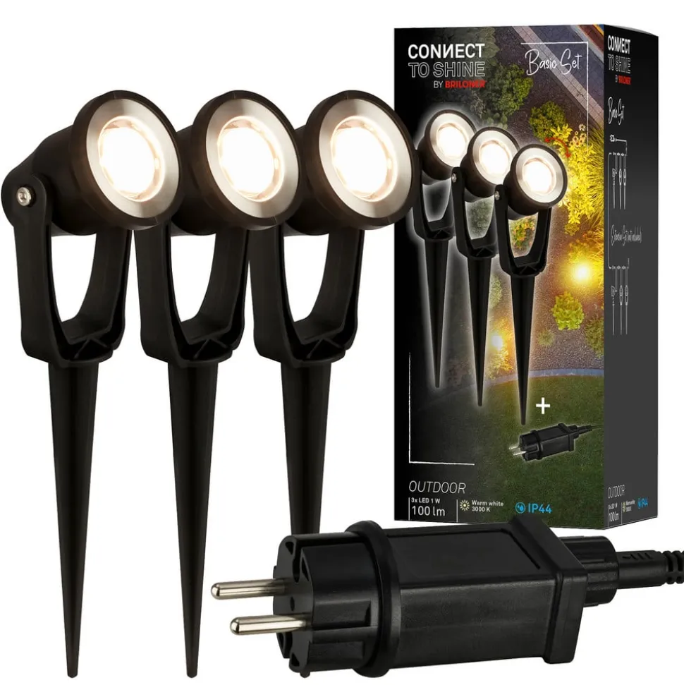 LED jordspydsspot 3918035 12V startsæt med 3, sort, Ø 5 cm