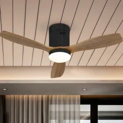 LED loftventilator Siroco Mini, DC, støjsvag, sort/valnød