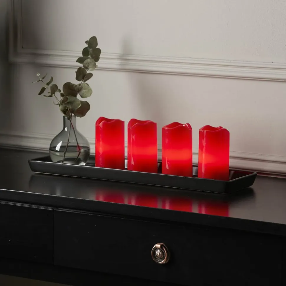 LED lys Candle med fjernbetjening, 4'er sæt, rød