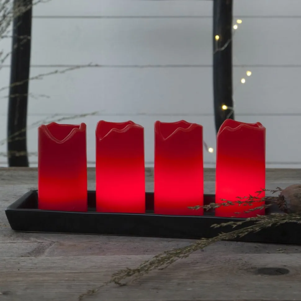 LED lys Candle med fjernbetjening, 4'er sæt, rød