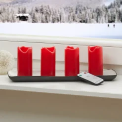 LED lys Candle med fjernbetjening, 4'er sæt, rød
