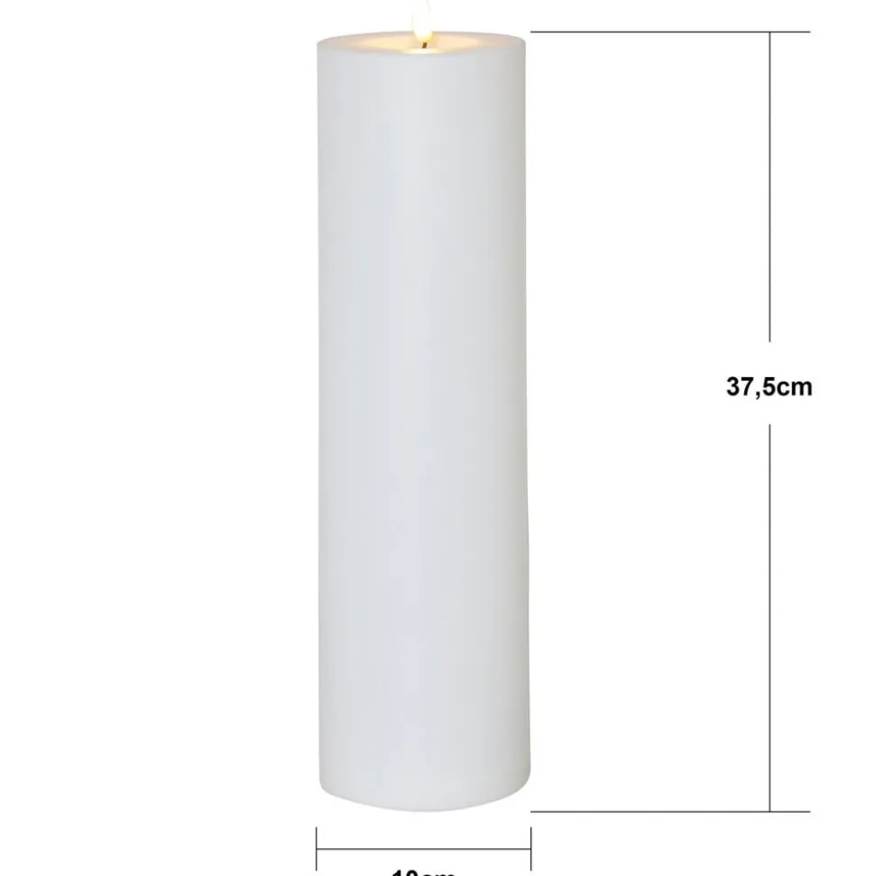 LED lys Flamme Rak 37,5 cm hvid plast batteridrevet