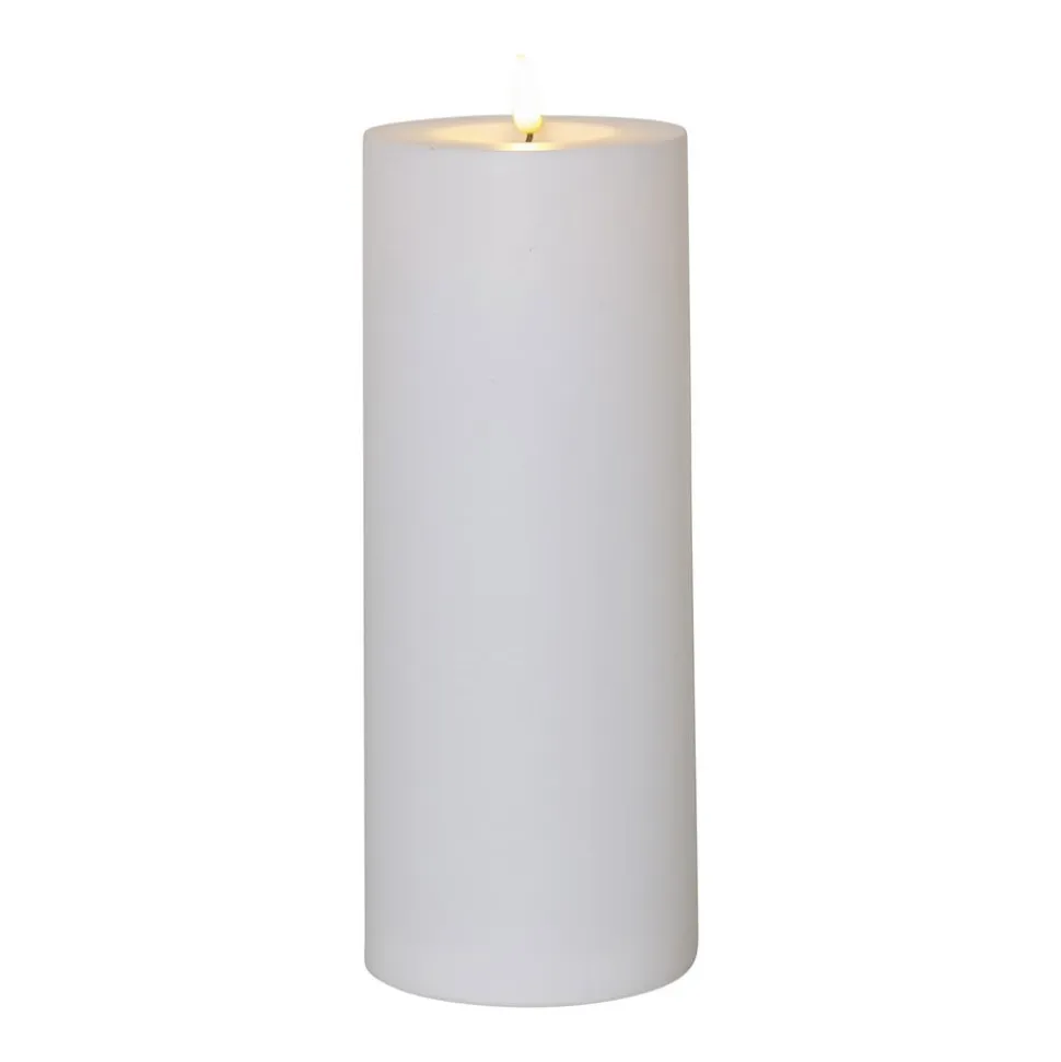 LED lys Flamme Rak 27,5 cm hvid plast batteridrevet