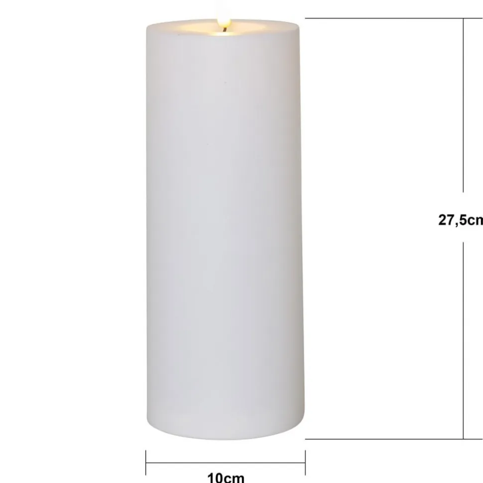 LED lys Flamme Rak 27,5 cm hvid plast batteridrevet