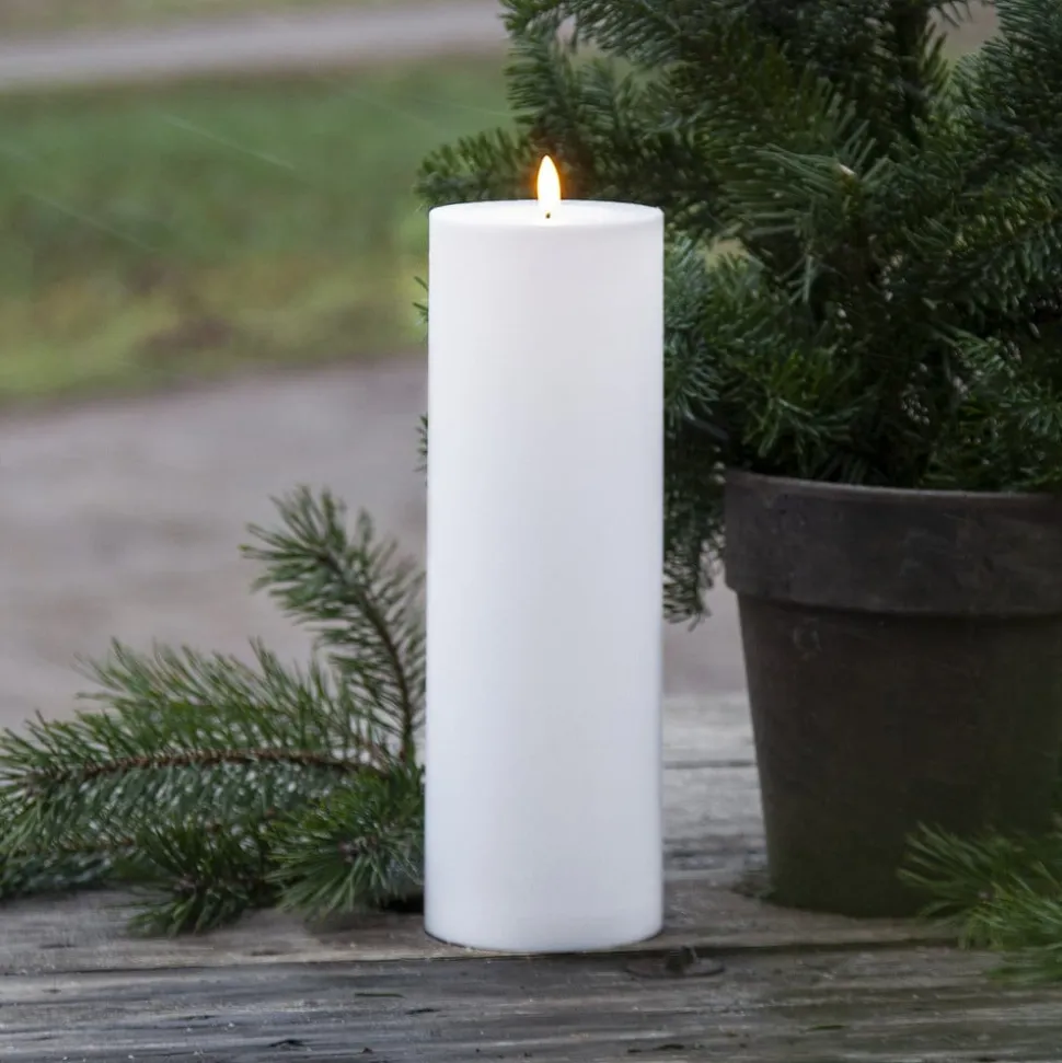 LED stearinlys Flamme Rak 32,5 cm hvid plast batteridrevet