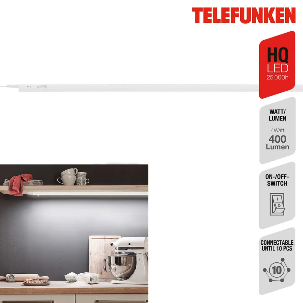 LED underskabslampe Hephaistos, hvid, længde 117 cm
