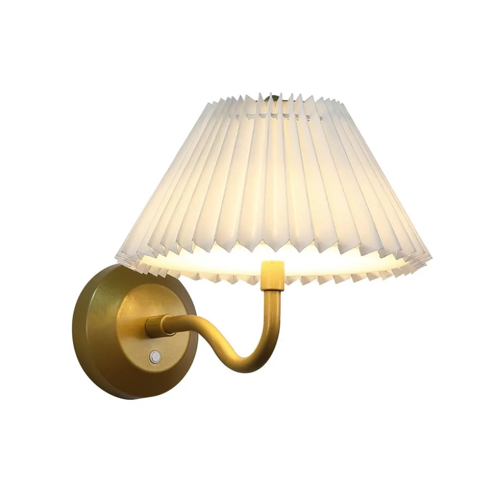 LED-akku-væglampe DANISH, udhæng 25 cm guldfarvet metal