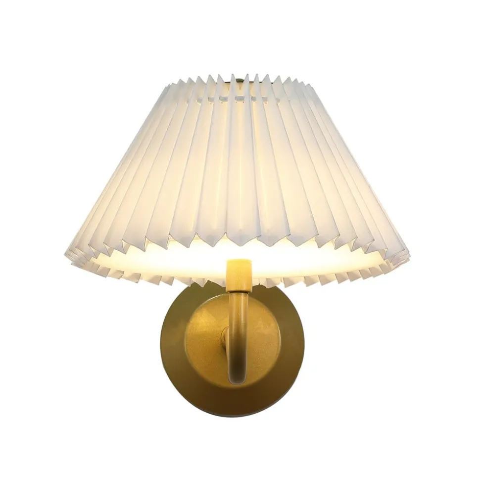 LED-akku-væglampe DANISH, udhæng 25 cm guldfarvet metal