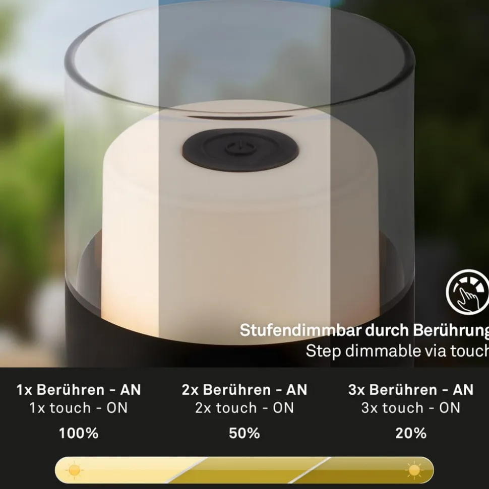 LED-batteri-bordlampe 7438 IP44 dæmper, sort