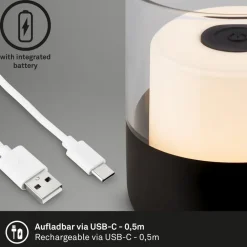 LED-batteri-bordlampe 7438 IP44 dæmper, sort