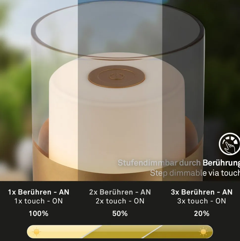LED-batteri-bordlampe 7483 IP44 lysdæmper, guld