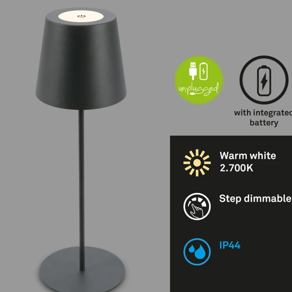 LED-bordlampe 7508015, antracit 2.700 K IP44 Touchdim