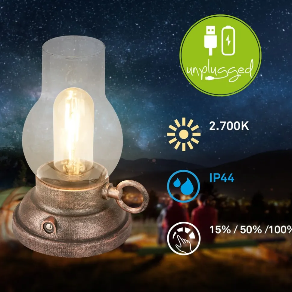 LED-bordlampe Brilo unplugged Kanea bronzefarvet 18 cm