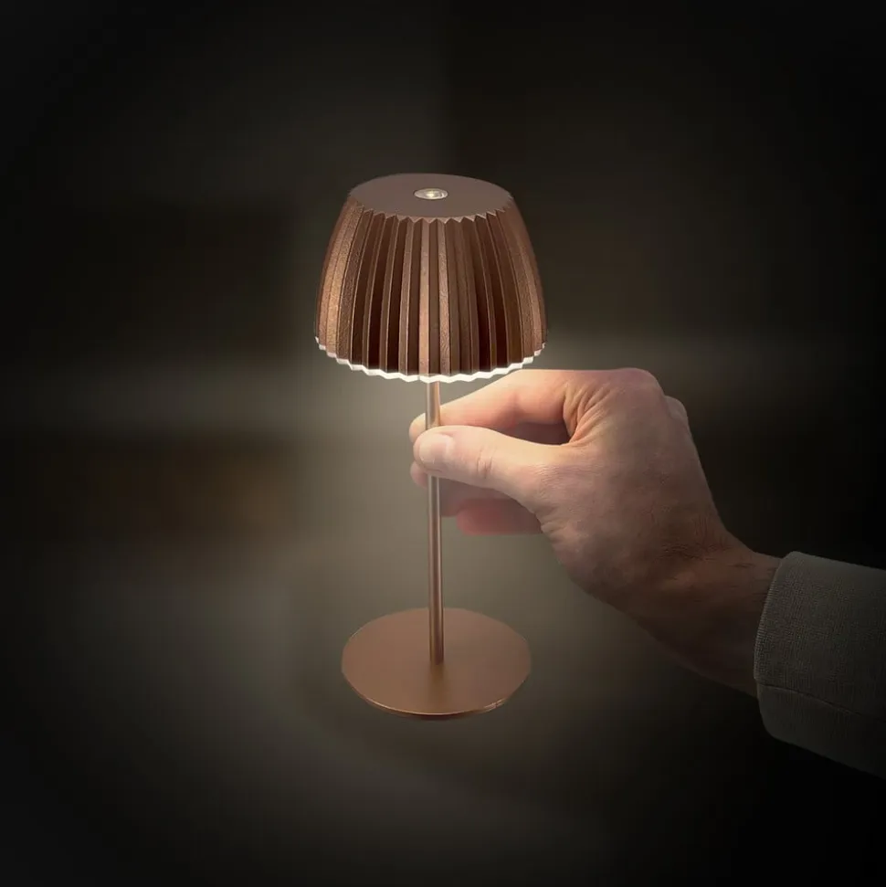 LED-bordlampe Brilo unplugged Riffle, 20 cm, kobber