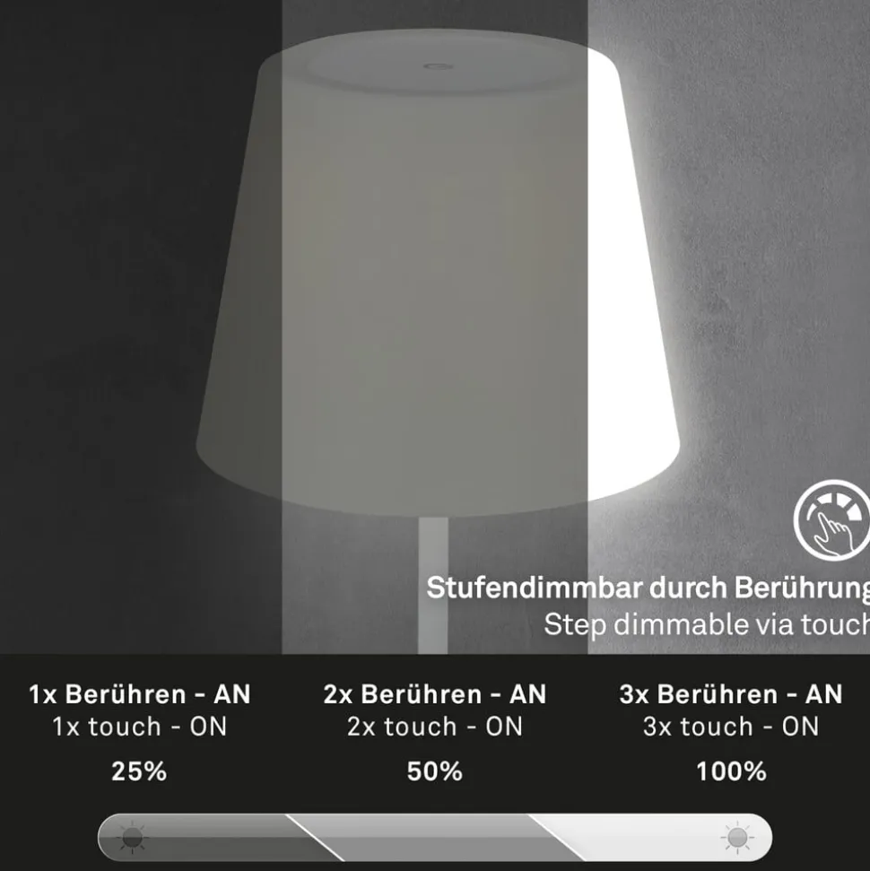 LED-bordlampe Campi, genopladeligt batteri, dæmpbar, hvid