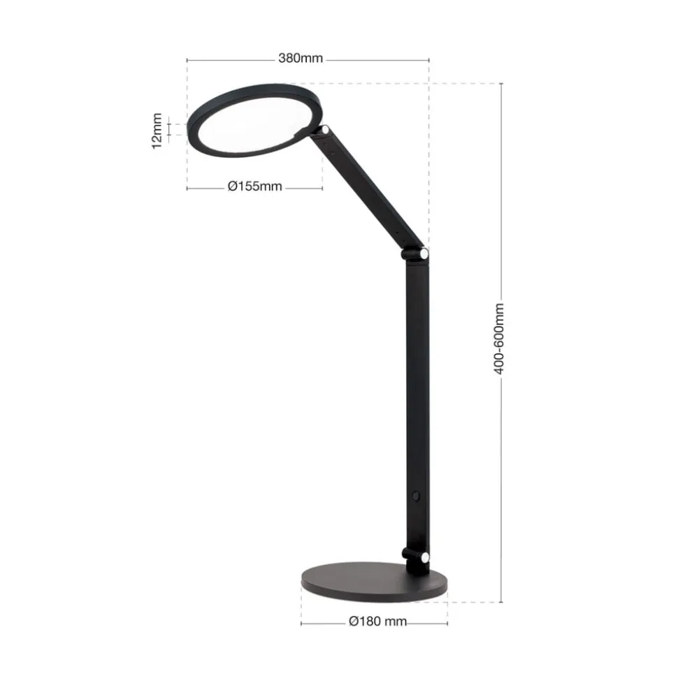 LED-bordlampe Fati, sort, højde 60 cm, aluminium, dæmper