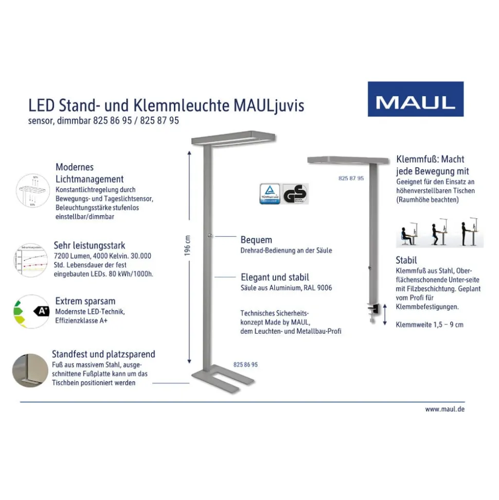 LED-bordlampe MAULjuvis, sort 120 cm dæmpbar klemmefod